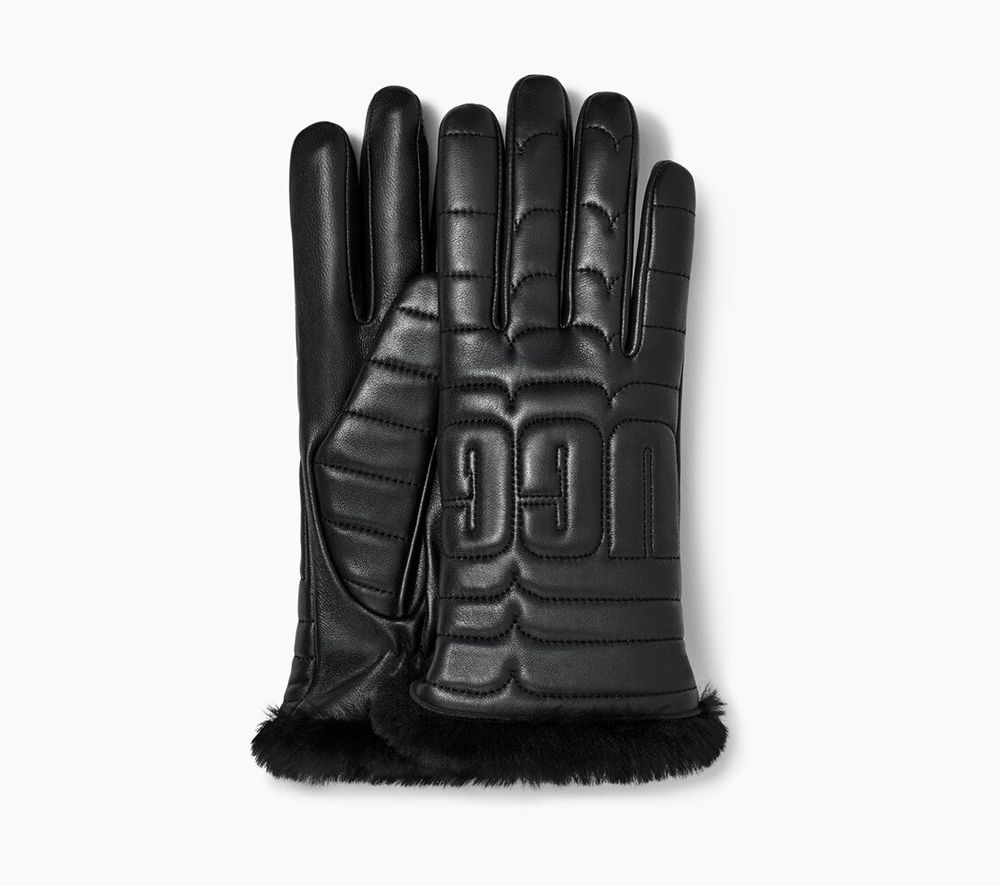 Ugg Gloves Canada - Ugg Women's Leather Quilted Logo Tech Black